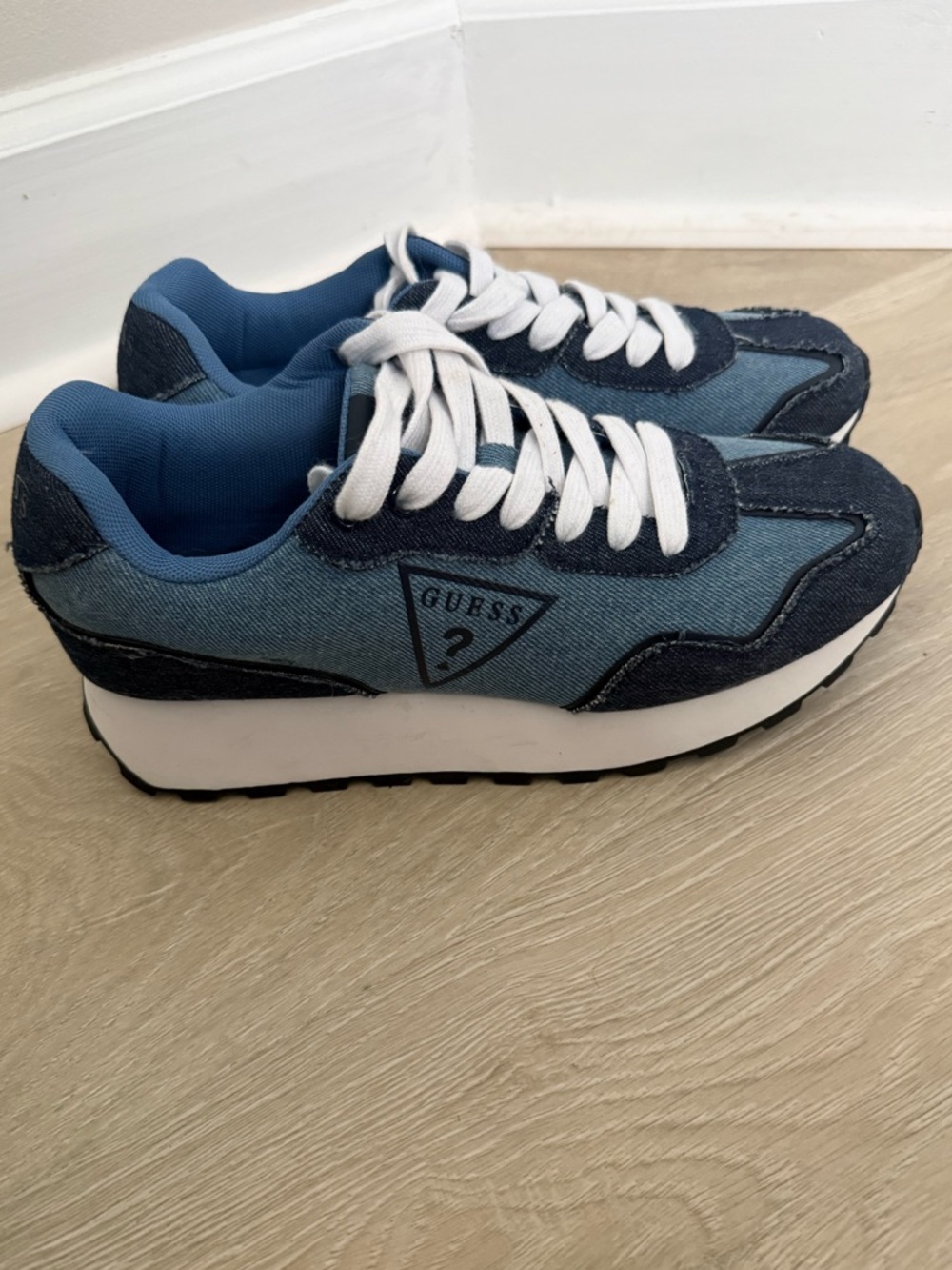 Guess Denim Panel Sneakers - Light Blue & Dark Blue